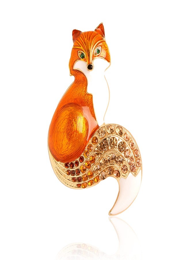 Anmpab Fox Brooch Pins for Women Elegant Enamel Rhinestone Crystal Color Animal Brooches Pin Fashion (Orange) - Image 1